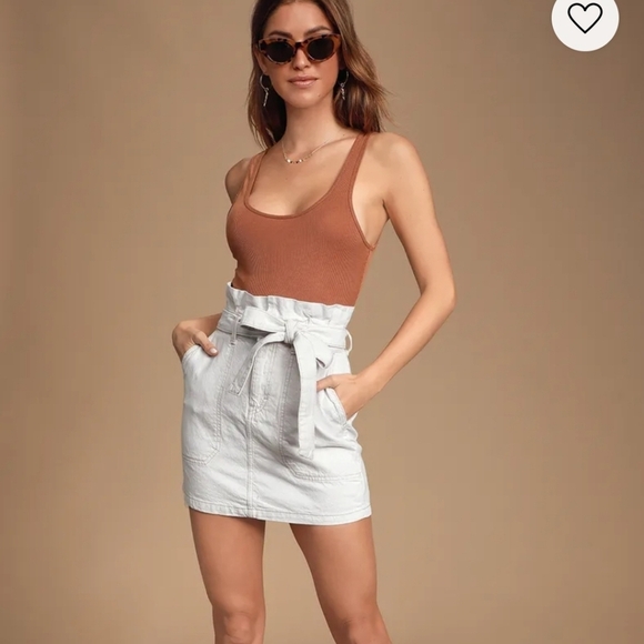 Free People Splendor In The Grass Front Tie Paper Bag Waist Mini Skirt Size 8 - Picture 3 of 16